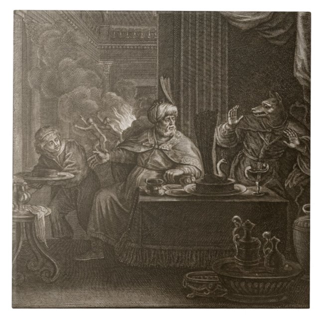 Lycaon gestaltete in einen Wolf, 1731 um (Stich) Fliese (Vorderseite)