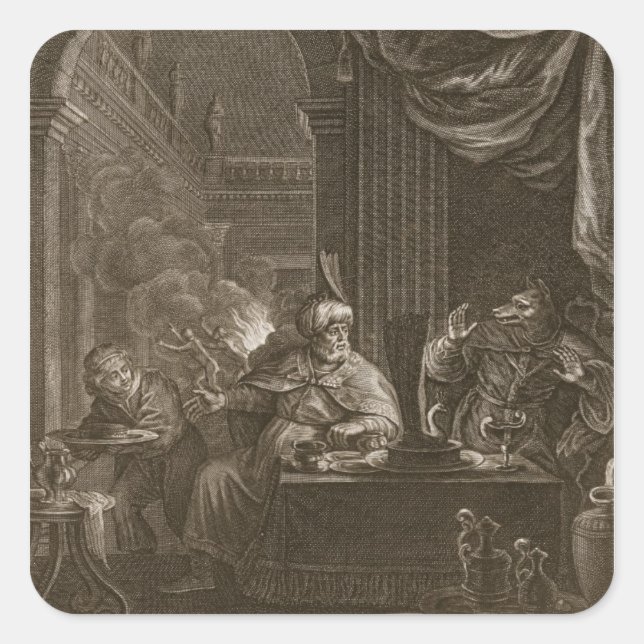 Lycaon verwandelt sich in einen Wolf, 1731 (Gravie Quadratischer Aufkleber (Vorderseite)