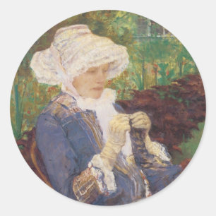 Lydia Crocheting in Garden at Marly, Mary Cassatt Runder Aufkleber