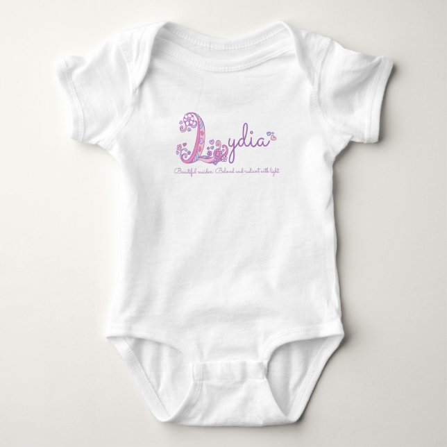 Lydia Girls Name bedeutet Buchstaben L-Monogramm-S Baby Strampler (Vorderseite)