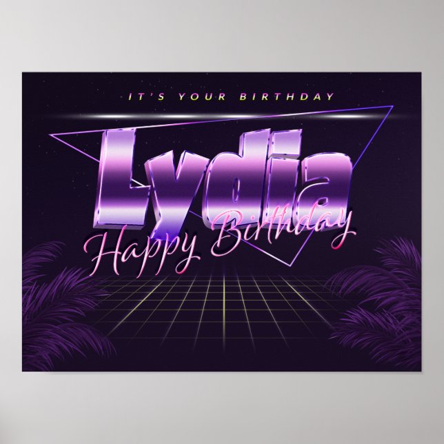 Lydia Name Vorname lila retro Poster Geburtstag (Vorne)
