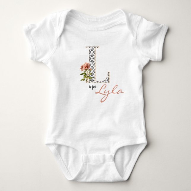 Lyla Name Reveal Floral Letter L Girl Whimsical Baby Strampler (Vorderseite)