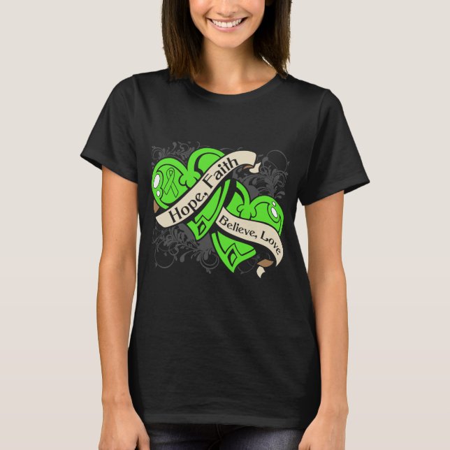 Lyme-Borreliose-Hoffnungs-Glauben-Doppelherzen T-Shirt (Vorderseite)