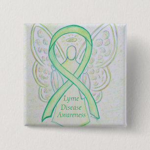 Lyme Disease Awareness Angel Ribbon Custom Art But Button