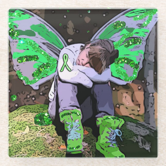 Lyme Disease Warrior Engel oder Fairy "Be Strong" Glasuntersetzer (Vorderseite)