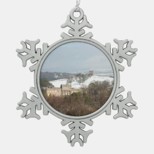 Lyme Hall und Cage Winter Dankeschön Card Foto Schneeflocken Zinn-Ornament
