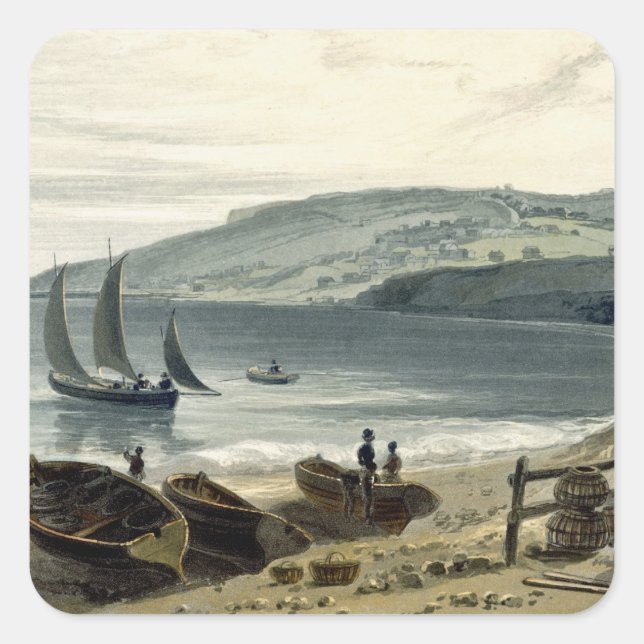 Lyme Regis, aus Charmouth, Dorset, aus "A Voyage" Quadratischer Aufkleber (Vorderseite)