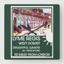 Lyme Regis Dorset England Vintag British Holiday  Quadratische Wanduhr