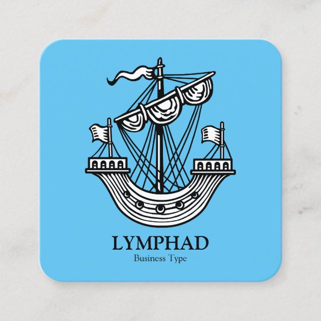 Lymphad (Heraldisches Schiff) - Schwarz auf Sky Bl Quadratische Visitenkarte (Vorderseite)