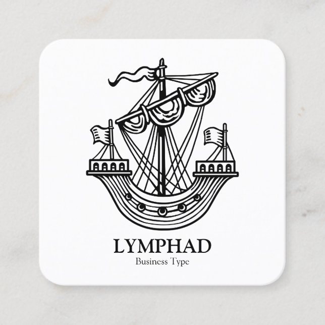 Lymphad (Heraldisches Schiff) - Schwarz auf Weiß Quadratische Visitenkarte (Vorderseite)