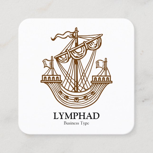 Lymphad (Heraldisches Schiff) - Walnuss auf Weiß Quadratische Visitenkarte (Vorderseite)