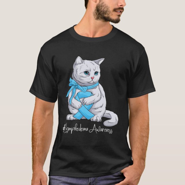 Lymphedema Awareness Month Light Blue Ribbon Cat T-Shirt (Vorderseite)