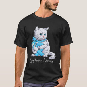 Lymphödem-Bewusstseinsmonat Hellblaues Band Katze T-Shirt