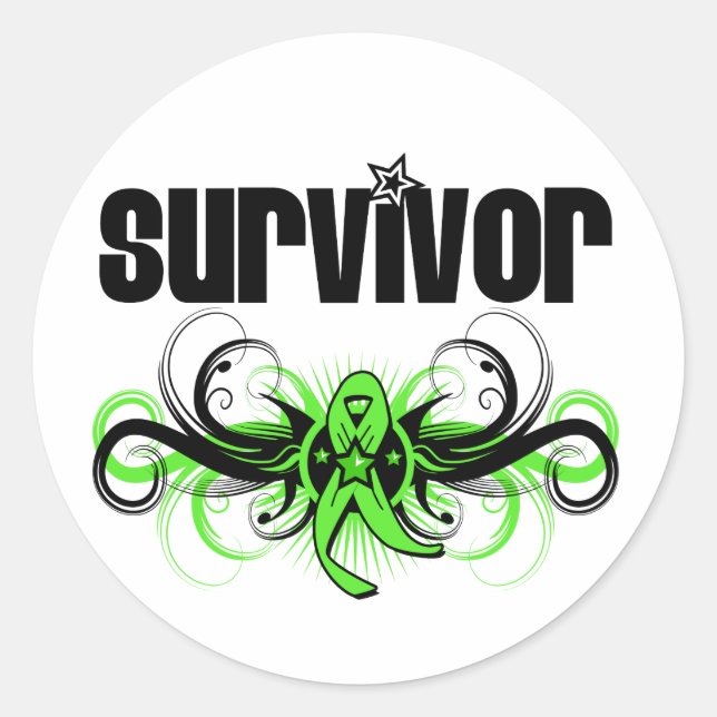 Lymphom Survivor Grunge Winged Emblem Runder Aufkleber (Vorderseite)