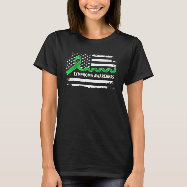 Lymphoma Awareness American Flag   Green Ribbon T-Shirt (Vorderseite)
