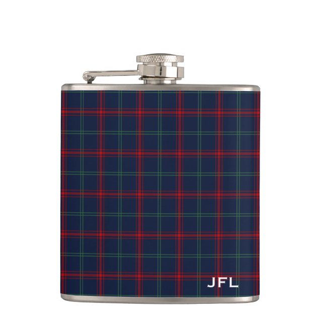 Lynch Tartan Monogram Navy Blue Kariert Flachmann (Vorderseite)