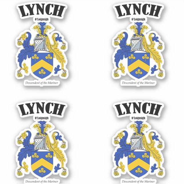 Lynch Wappen Irish Translation & Meaning (x4) Aufkleber (Vorderseite)
