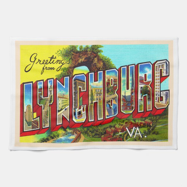 Lynchburg Virginia Vintag Großbuchstabe Postkarte Geschirrtuch (Horizontal)