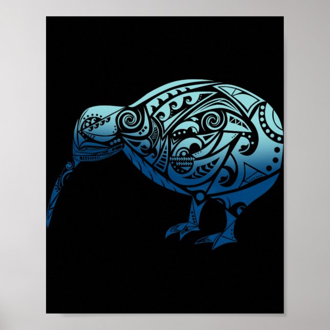Lynesia Maori Kiwi Bird Ocean Blue New Zealand  Poster (Vorne)