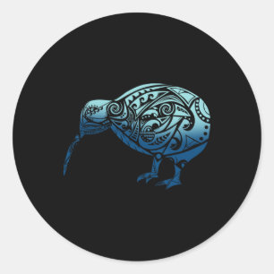 Lynesia Maori Kiwi Vogel Ozean Blau Neuseeland  Runder Aufkleber