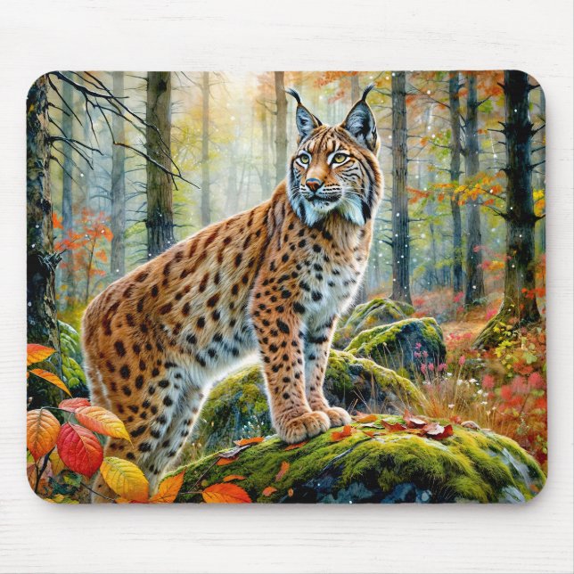  Lynx in Autumn Forest Watercolor Mousepad (Vorne)