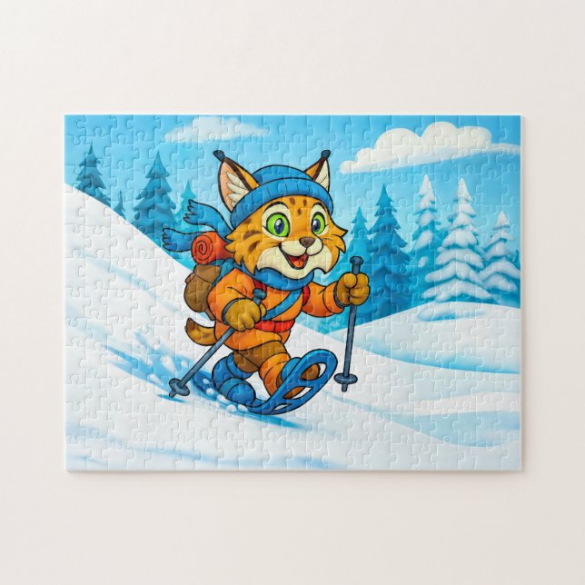 Lynx on a Snowshoe Winter Hike Puzzle (Horizontal)
