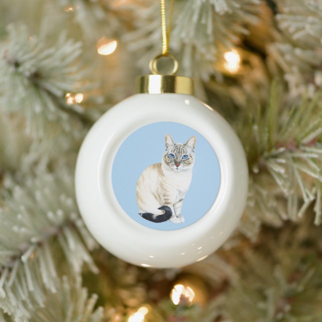 Lynx Point Siamese Cat Winter Holiday Pub Keramik Kugel-Ornament (Baum)