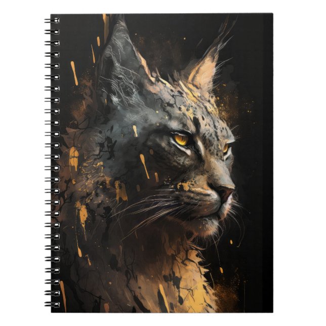 Lynx Portrait Animal Nature Dark Painting Notizblock (Vorderseite)