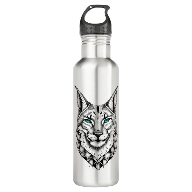 Lynx Wild Animal Nature Illustration Art Tattoo Edelstahlflasche (Vorderseite)