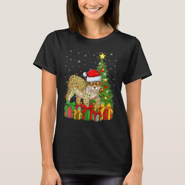 Lynx   Xmas Holiday Santa Lynx Christmas Tree T-Shirt (Vorderseite)
