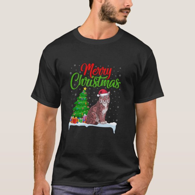 Lynxes Christmas Tree Lights Funny Xmas Lynxes Lov T-Shirt (Vorderseite)