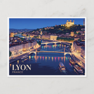 Lyon bei Nacht Frankreich Postkarte