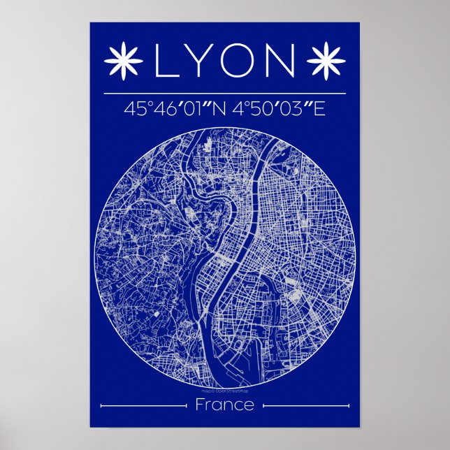 Lyon Blueprint City Map Poster Minimal Wall Art (Vorne)