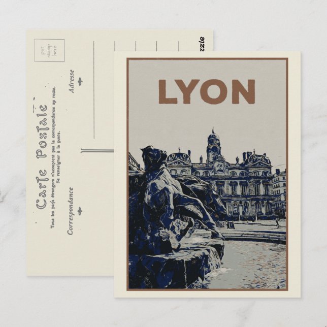Lyon, Brunnen Bartholdi, Frankreich Postkarte (Vorne/Hinten)