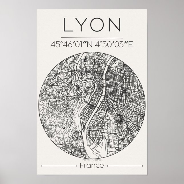 Lyon City Map Poster – Minimal Charcoal Wall Art (Vorne)