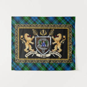 Lyon Clan Abzeichen & Motto mit Löwen  Wandteppich