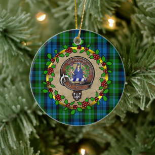 Lyon Clan Abzeichen & Tartan Personalisierte Weihn Keramik Ornament