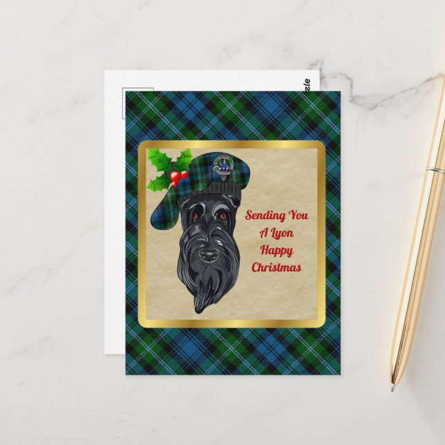 Lyon Clan Abzeichen & Tartan Weihnachts Postkarte (Vorderseite/Rückseite Beispiel)