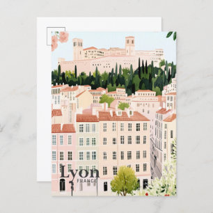 Lyon France Aquarellmalerei Reisen Postkarte