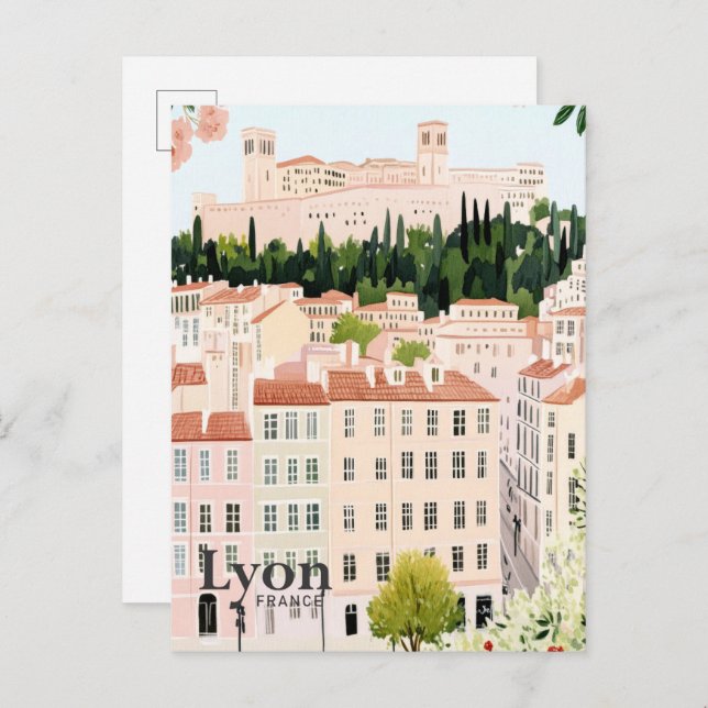 Lyon France Aquarellmalerei Reisen Postkarte (Vorne/Hinten)