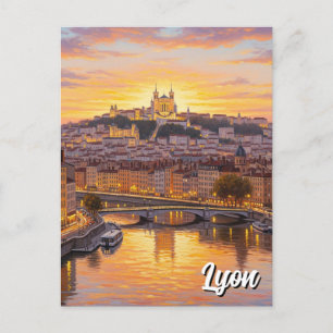 Lyon France Basilica Sunset Travel Postkarte
