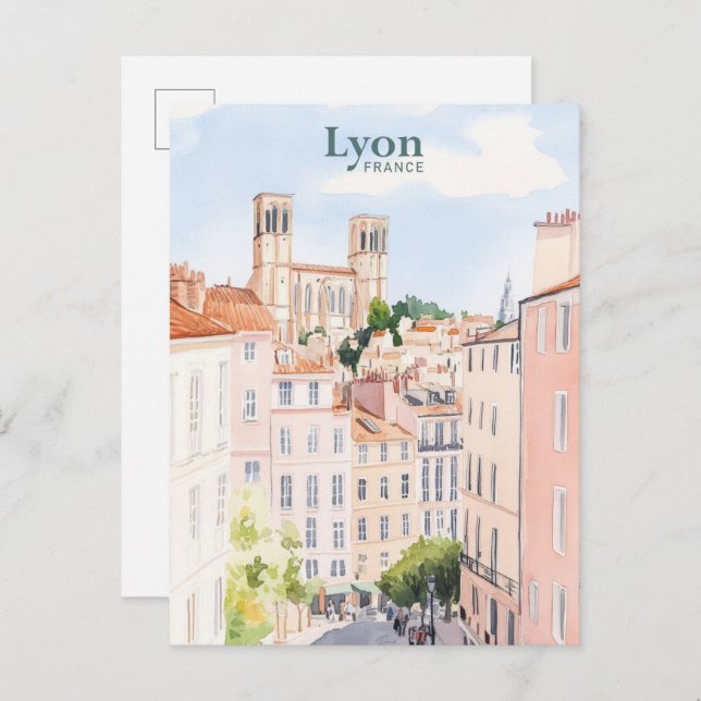 Lyon France Gouache Paint Illustration Travel Postkarte (Vorne/Hinten)