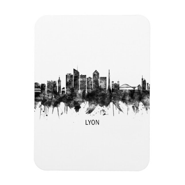 Lyon France Skyline BW Magnet (Vertikal)