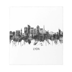 Lyon France Skyline BW Notizblock
