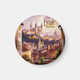 Lyon France Travel Vintage Watercolor Cityscape Magnet
