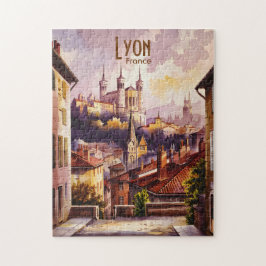 Lyon France Travel Vintage Watercolor Cityscape Puzzle