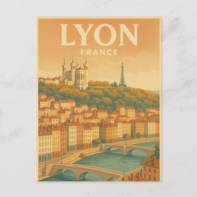 Lyon — France vintage travel Postkarte (Vorderseite)