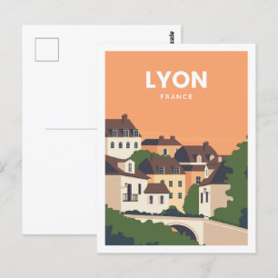 Lyon Frankreich Berühmte Reiseziel-Illustration Postkarte