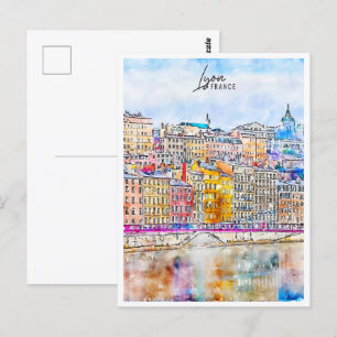 Lyon Frankreich Reiseort Wasserfarbe Postkarte