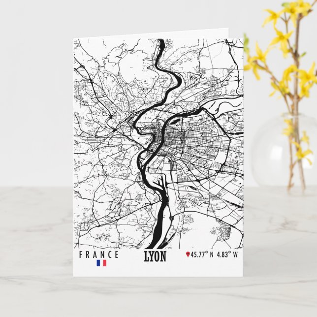 Lyon, Frankreich Road Map Art - Earth Tones Karte (Gelbe Blume)